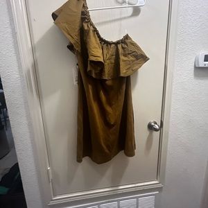 Brown one shoulder ruffled dress